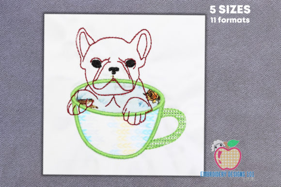 Bulldog with a Tea Cup: A Charming Applique Design