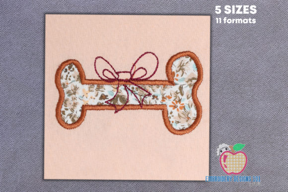 Charming Dog Bone with Bow Embroidery