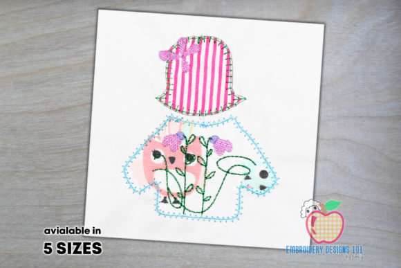 Charming Dress of Girl with Hat Applique