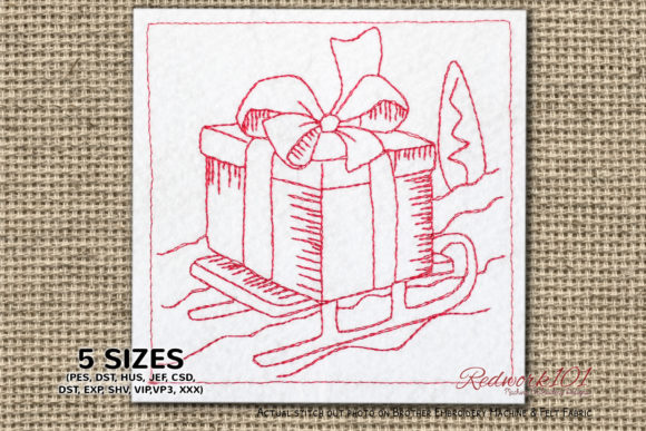 Festive Sleigh Holding a Gift Embroidery Design