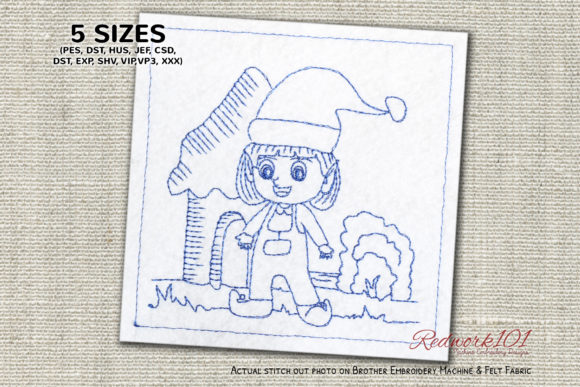 Girl Elf Bluework: A Charming Embroidery Design
