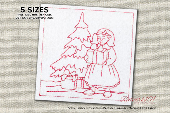 Girl with Christmas Gift: A Charming Lineart Design