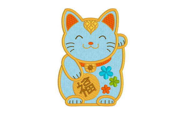 ManekiNeko Good Luck Cat: A Charming Embroidery Design