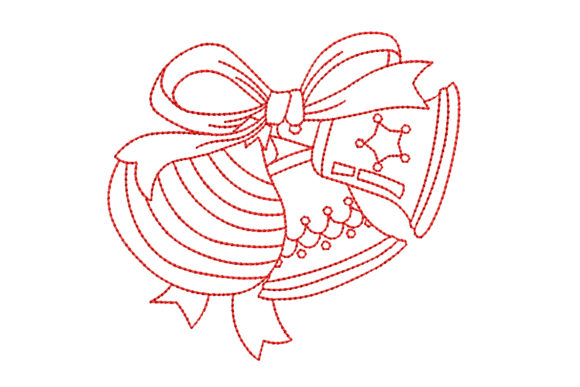 Redwork Christmas Bells with Bow: A Festive Embroidery Design