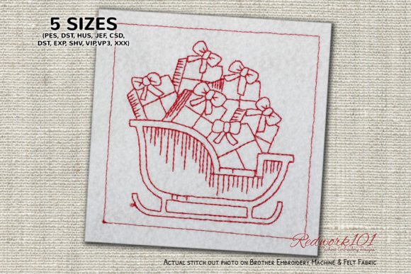 Santa Sleigh Gifts Bluework: A Festive Embroidery Design